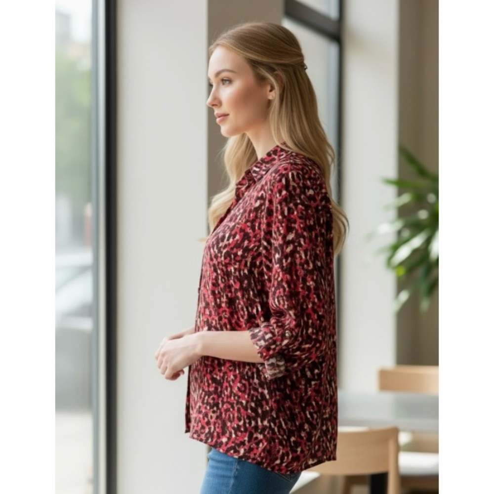 Notations Long Sleeve Button Up Career Painterly Blouse - Picture 5 of 14